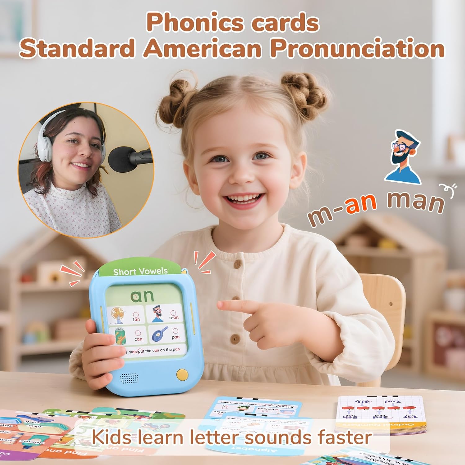 JoyCat Kids Learning Tablet, Phonics Talking Flash Cards, Learn to Read with 156 Pages, 40+ Themes, 600+ Words, 100+ Interactive Games, Screen-Free Toddler Learning Toys Gifts for 2-6 Year Old - Image 4