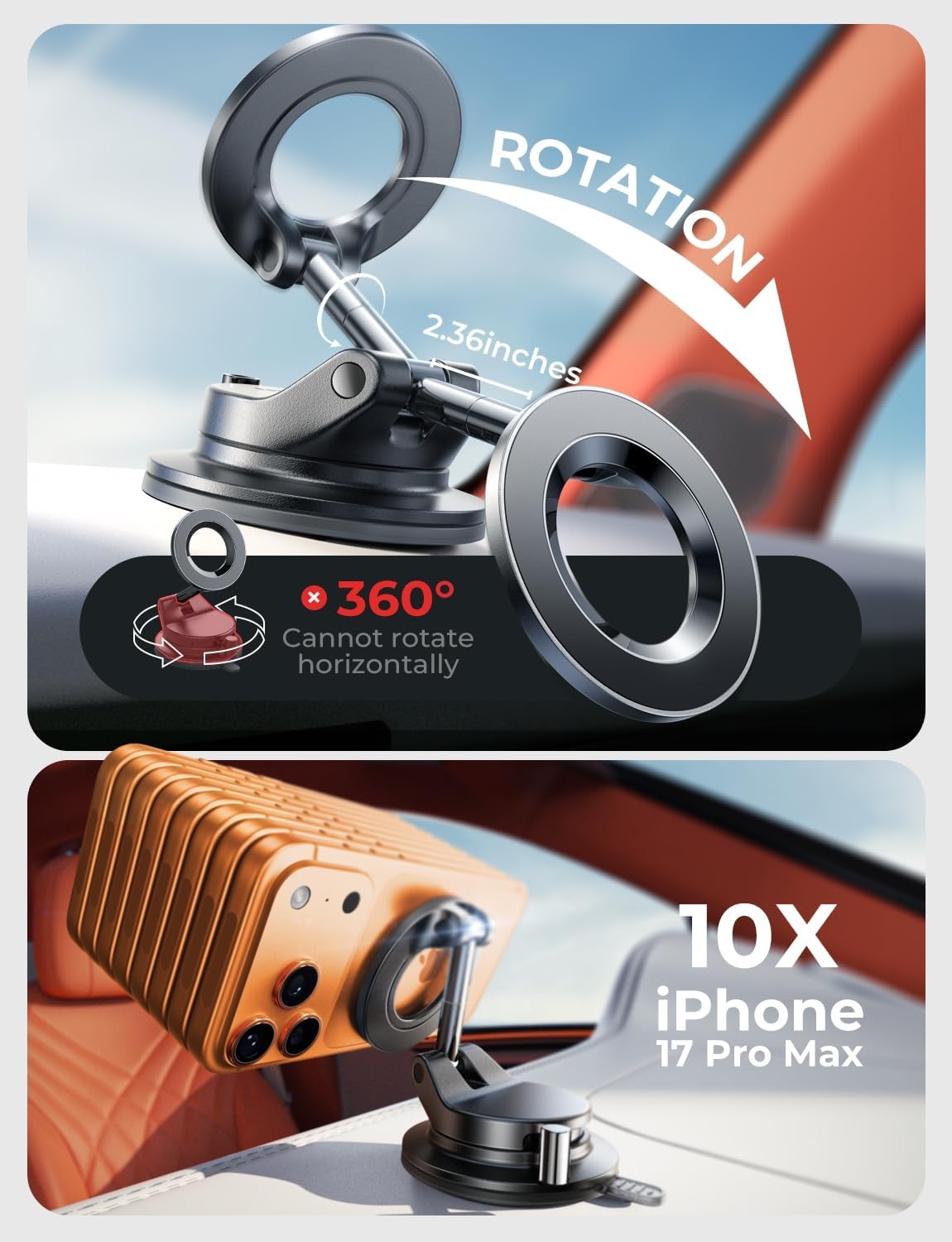 LISEN for Magsafe Car Mount, Magnetic Phone Holders for Your Car Vacuum, Phone Mount for Car Accessories for Women Men Jeep BMW, Suction Phone Holder Gifts Kits, for iPhone 17 Pro Max 16 15 14 13 12 - Image 6