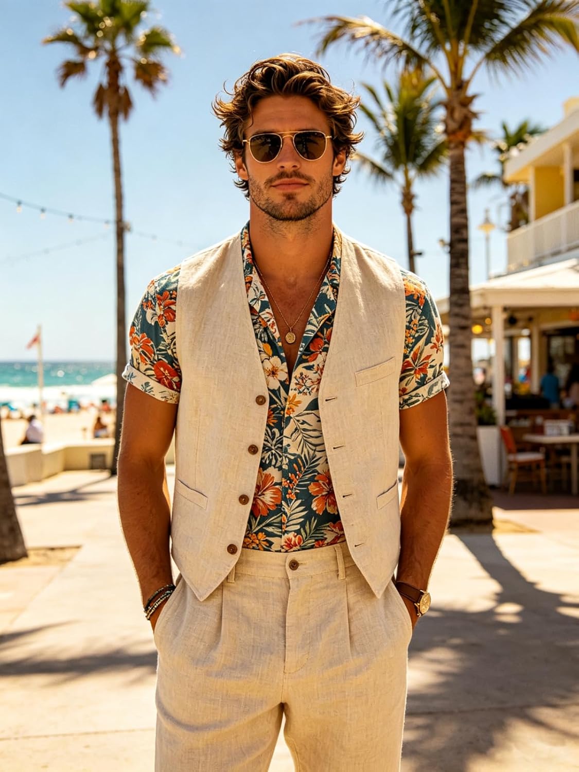 High-End Suits Linen Suits for Men Beach Summer Wedding Groomsmen 2 Piece Silm Fit Casual Light Suit Men's Tuxedos Vest Pant - Image 4
