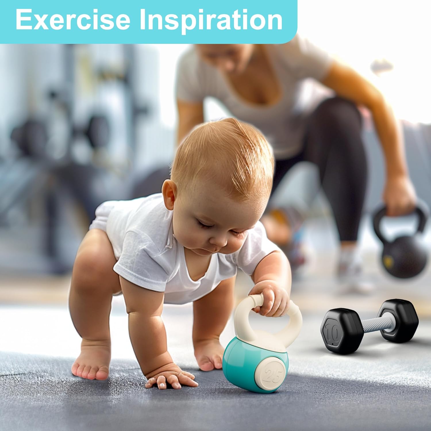 iPlay, iLearn Baby First Gym Rattle Set, Infant Dumbbell Weights Teething Rattles 3-6-12 Month, Newborn Workout Sensory Stroller Toy, Babies Birthday Shower Gift 5 7 8 9 10 Month Toddler Boy Girl-4PCS - Image 2