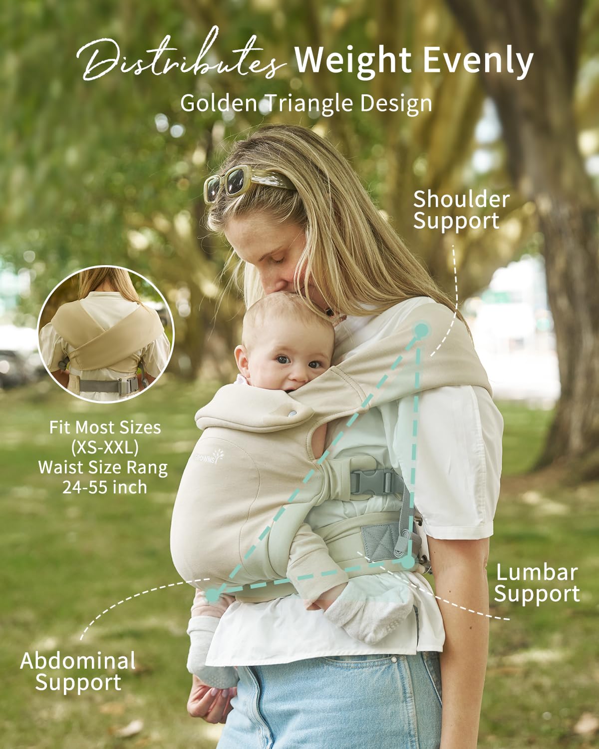 GROWNSY Baby Carrier, Cozy Newborn Carrier, Ergonomic Baby Wraps Carrier Newborn to Toddler with Head Support, Cream - Image 6