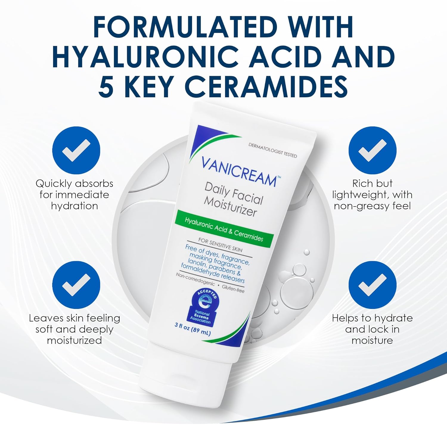 Vanicream Daily Facial Moisturizer With Ceramides and Hyaluronic Acid - Formulated Without Common Irritants for Those with Sensitive Skin, 3 fl oz (Pack of 1) - Image 4