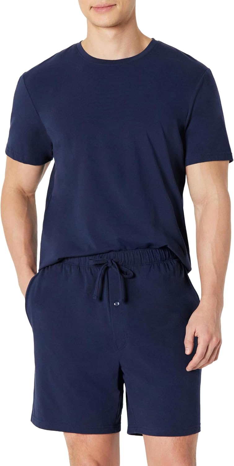 Amazon Essentials Men's Cotton-Modal Pajama Set, Short Sleeve T-Shirt and Shorts