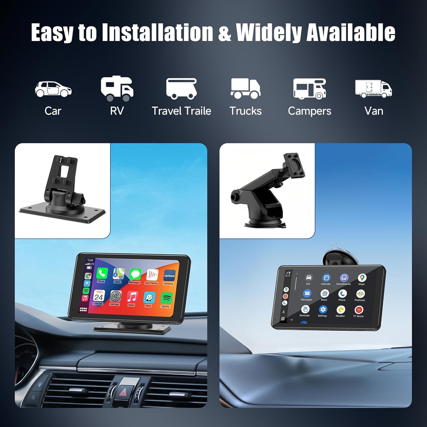 Wireless Carplay Screen for Car 7" HD Portable Car Stereo Touchscreen with Apple CarPlay and Android Auto with Mirror Link/Backup Camera/Bluetooth/GPS Navigation/AUX for All Vehicles - Image 6