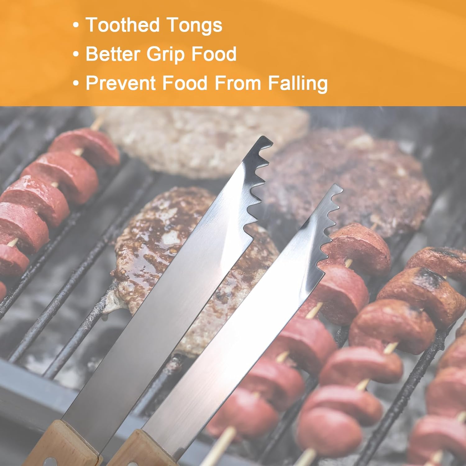 GreatChef Barbecue Grilling Utensils Set of 4, Stainless Steel Tools with Wood Handle, Meat Fork, Slotted Turner, Barbecue Tongs & Silicone Brush, Good BBQ Accessories for Outdoor, Camping & Party - Image 4