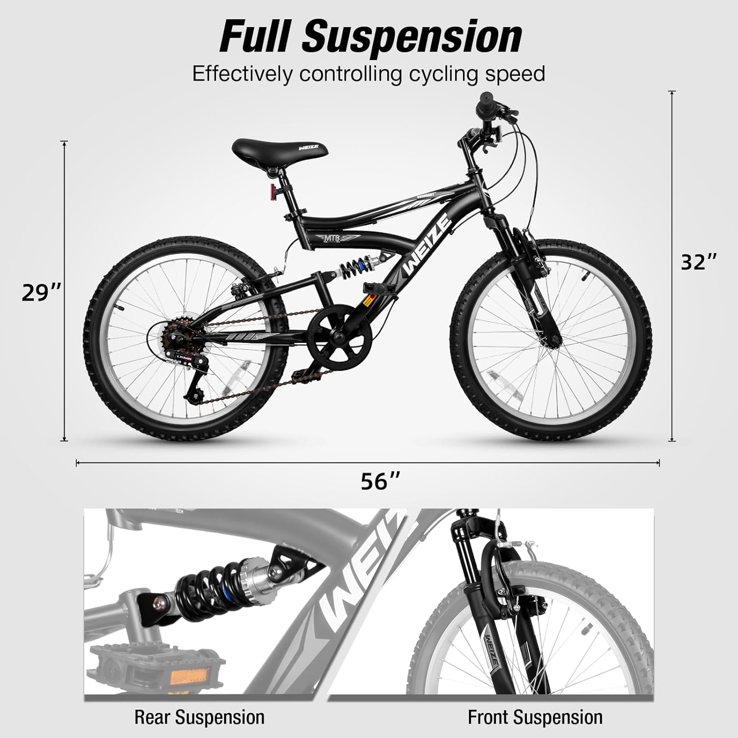 WEIZE Kids Mountain Bike, Kids' Bicycles for 6-14 Years Old Boys Girls with Dual Full Suspension, 6 Speeds Drivetrain, High-Carbon Steel Frame, Ideal for Young Riders and Adventurers - Image 2