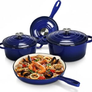 LIFERUN Nonstick Enameled Cast Iron Cookware Set, 7Pcs Pots and Pans Set, Gas/Induction Dutch Oven Set, PFOA & PFAS Free
