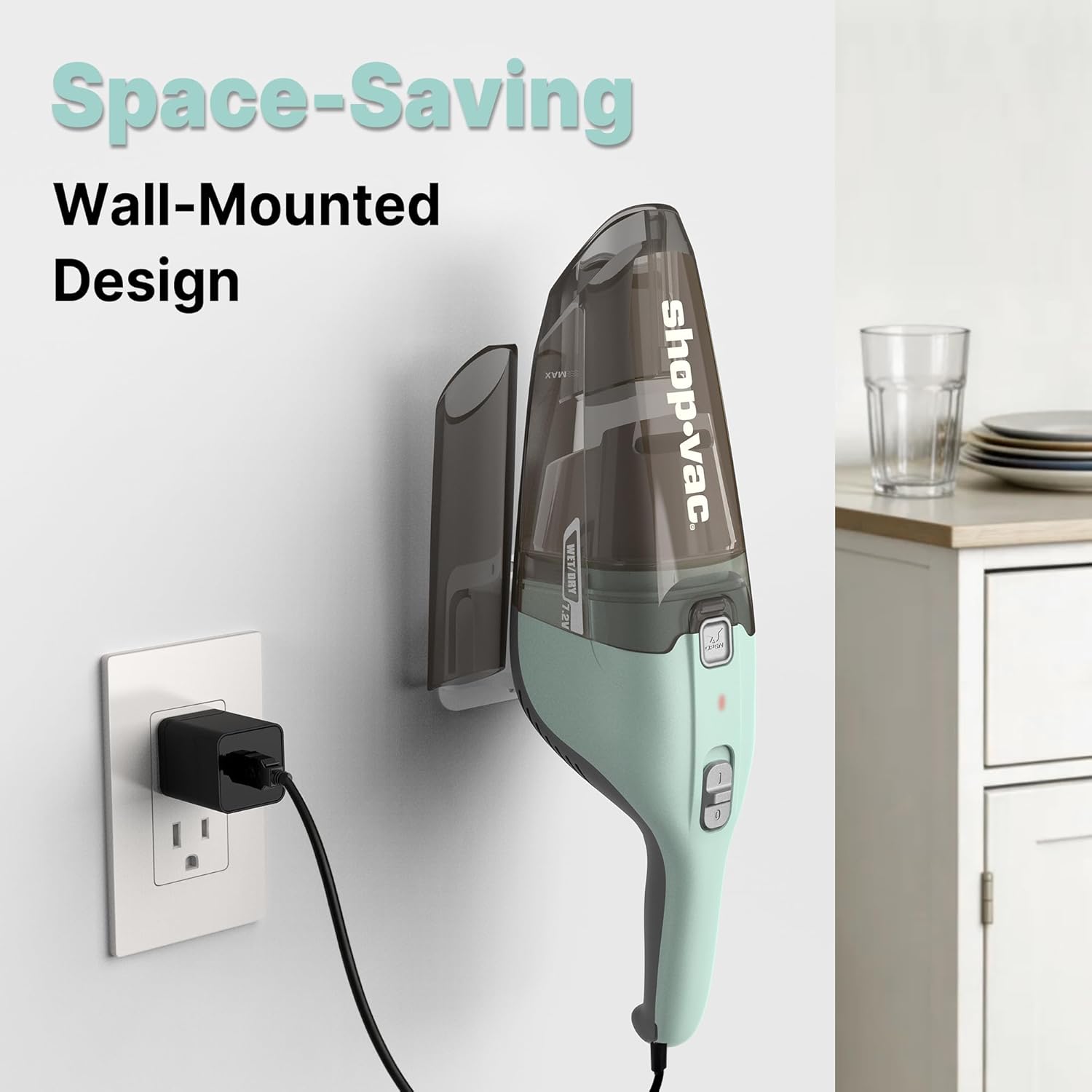 Shop-Vac Wet/Dry Handheld Vacuum, Powerful Small Vacuum Cordless Rechargeable, Wall-Mounted Hand Vac with Crevice Tool, Portable Vacuum for Home & Car, Lightweight & Compact, Green - Image 7