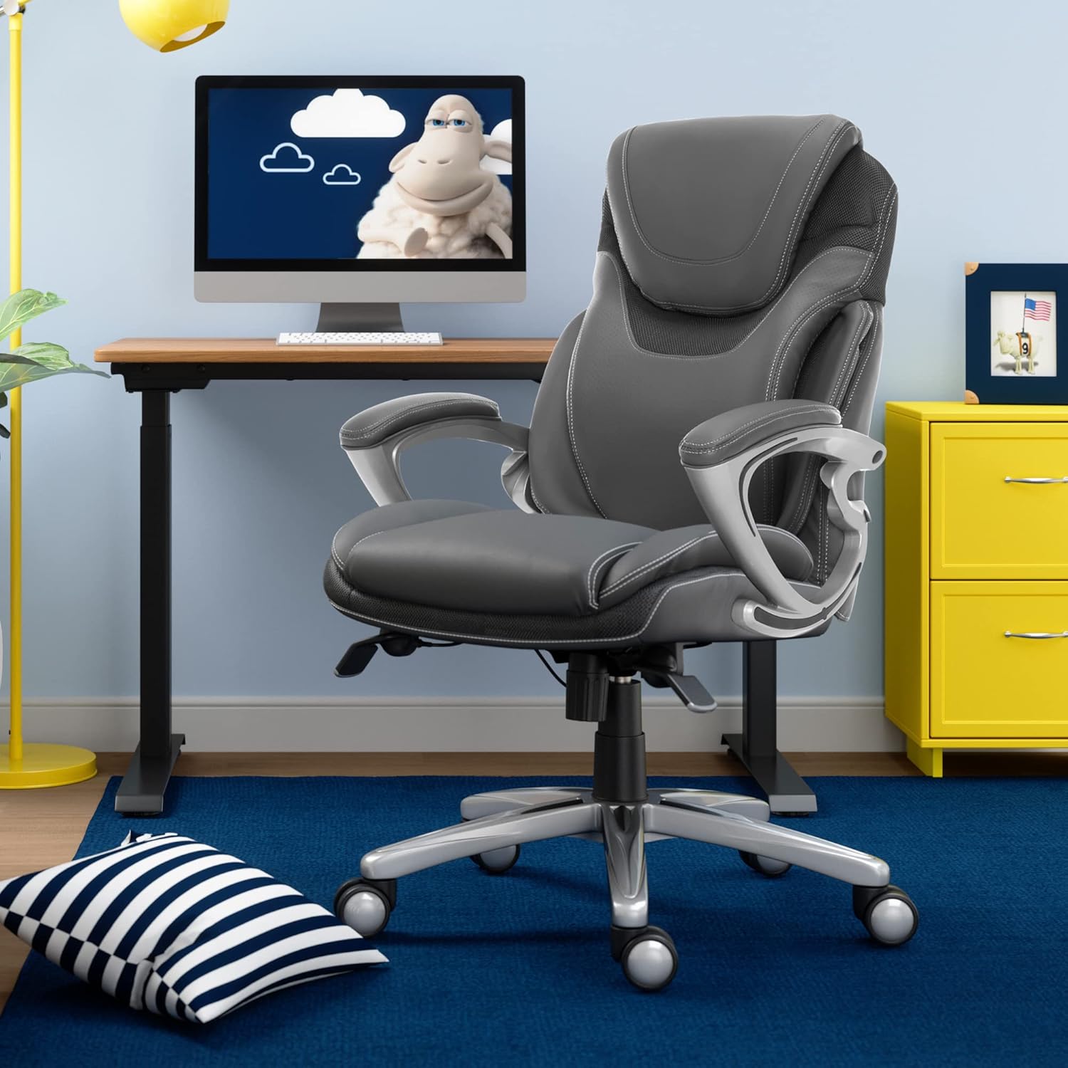 Serta Bryce Executive Office Chair - Ergonomic Computer Desk Chair with Patented AIR Lumbar Technology - Adjustable Height - Memory Foam Body Pillows - 360° Swivel Rolling Base - Bonded Leather - Gray - Image 2