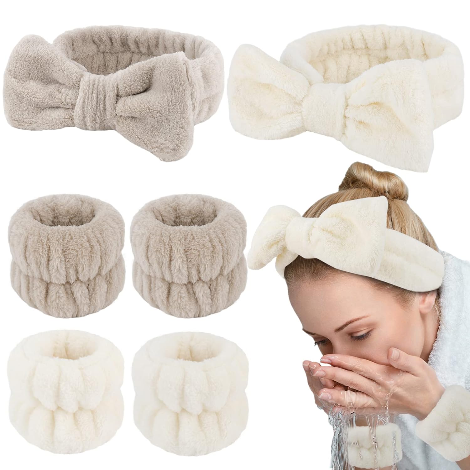 WHAVEL 6PCS Spa Headband and Wristbands Set, Face Wash Headband Wrist Bands for Washing Face Makeup Skincare Hair Band Skin Care Accessories Tools WHAVEL 6PCS Spa Headband and Wristbands Set, Face Wash Headband Wrist Bands for Washing Face Makeup Skincare Hair Band Skin Care Accessories Tools