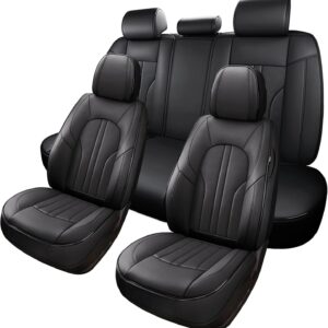 MINGBRON Car Seat Cover Full Set, Leather Car Seat Cover, Waterproof Seat Covers, Car Seat Cushion, Nappa Leather Seat Covers Car Seat Protector Universal Fit Most Cars Black