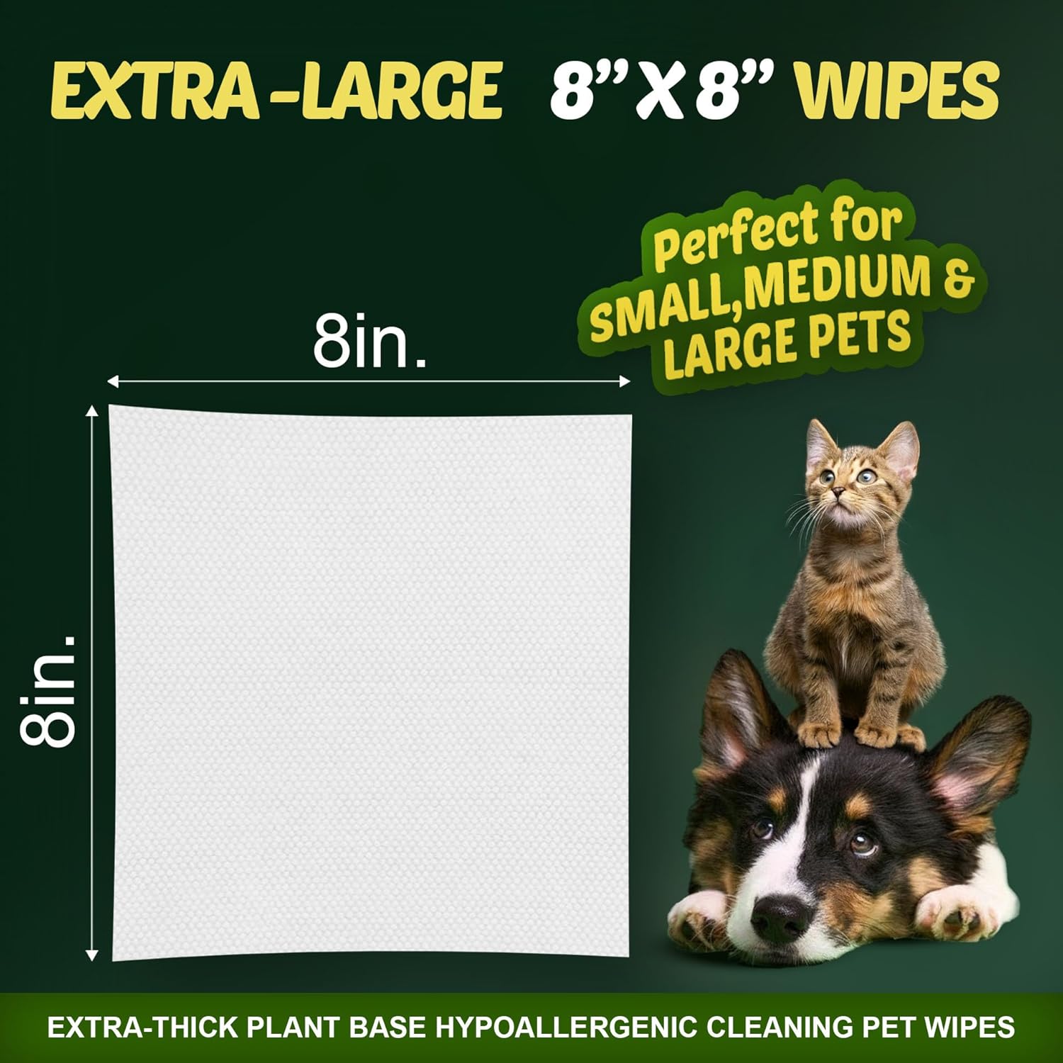 Petazy Pet Wipes for Dogs and Cats – 400 Count (8x8in) Hypoallergenic, Deodorizing Dog Wipes for Paws, Ears and Butt | XL with Aloe & Coconut Oil, Lavender Scented | Includes 4 Grooming Glove Wipes - Image 6