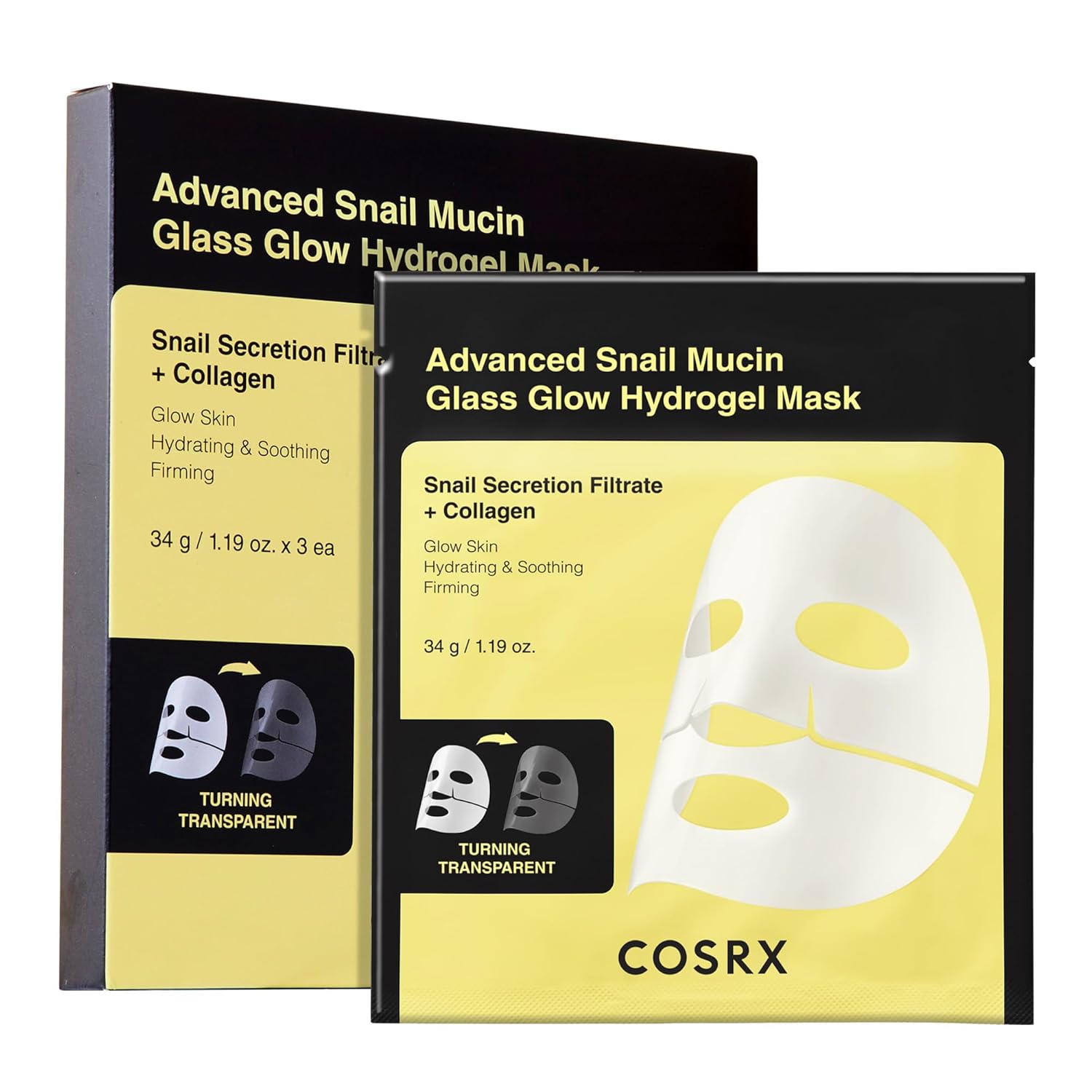 COSRX Advanced Snail Mucin Glass Glow Hydrogel Face Masks Skincare 3 EA, Collagen Face Mask, Travel Essentials, Overnight Face Mask, Korean Skin Care COSRX Advanced Snail Mucin Glass Glow Hydrogel Face Masks Skincare 3 EA, Collagen Face Mask, Travel Essentials, Overnight Face Mask, Korean Skin Care