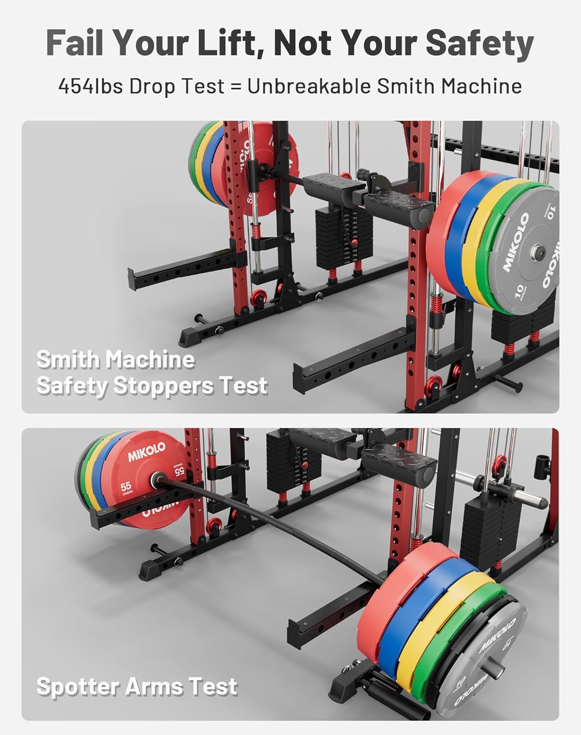 Mikolo M4 2.0 Smith Machine, 2200lbs Squat Rack with LAT-Pull Down System & Cable Crossover Machine, Training Equipment with Leg Hold-Down Attachment - Image 6