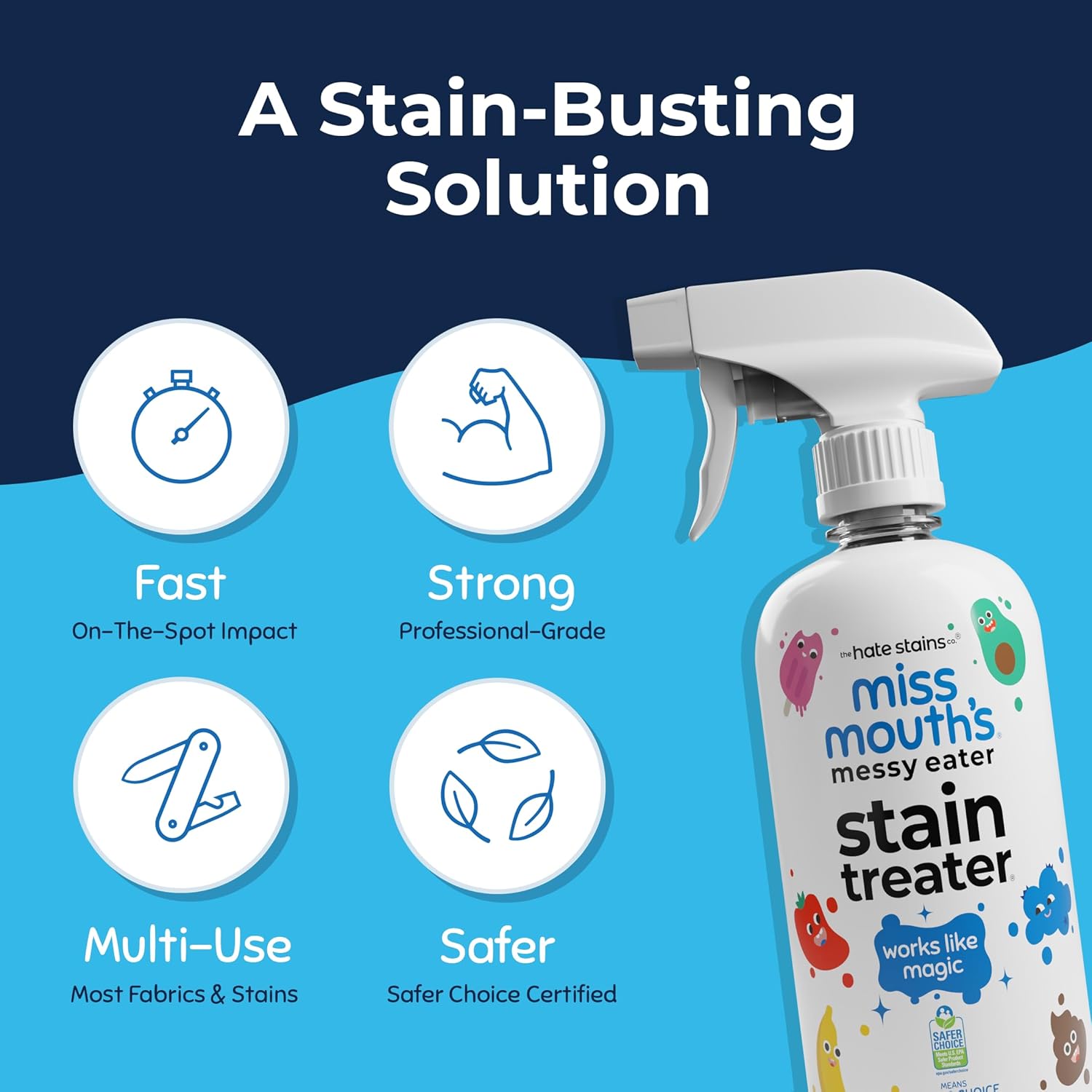 Miss Mouth's Messy Eater Stain Treater Spray - 16oz Stain Remover - Newborn & Baby Essentials - No Dry Cleaning Food, Grease, Coffee Off Laundry, Underwear, Fabric - Image 4