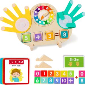 2-in-1 Math Manipulatives Number Counting Blocks Toys & Teaching Clock, Preschool Learning Activities for Toddlers 2-4, Educational Montessori Toys for 3 4 5 Year Old Boys Girls Birthday Gift