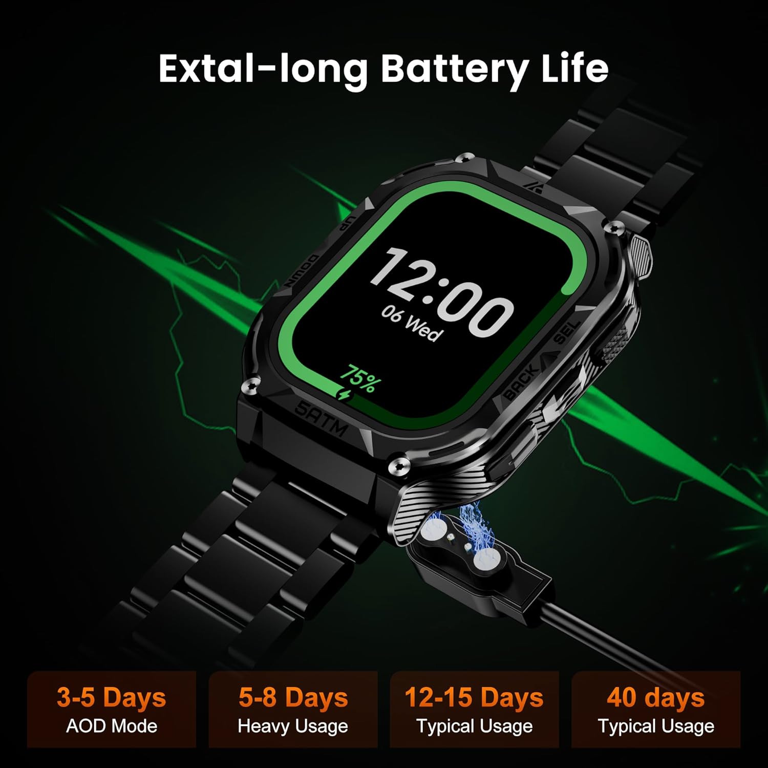 AMAZTIM GPS Smart Watches for Men, 1.96" AMOLED Large Screen, Rugged Stainless Steel Body, 50M Waterproof, Answer/Make Call, Heart Rate Monitor/Sleep Tracking, Android & iOS Compatible, Black, M3E - Image 9