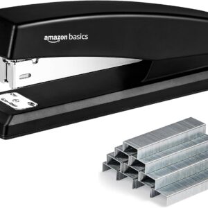 Amazon Basics Office Stapler with 1000 Staples, 25 Sheet Capacity, Non-Slip, Black, Home Office