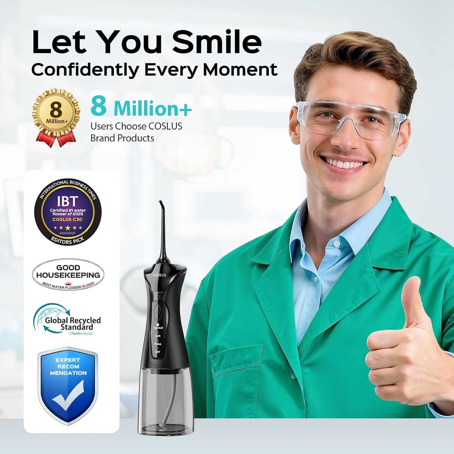 COSLUS Water Dental Flosser Pick for Teeth C30(FC5360): 4 Modes Cordless Portable 300ML Larger Tank Water Teeth Cleaner IPX7 Waterproof Flossing Cleaning Picks for Home Travel Black - Image 2