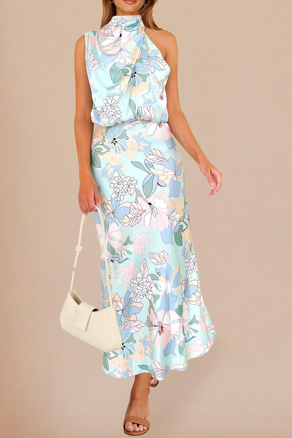 PRETTYGARDEN Women's 2026 Summer Satin Dress Elegant Sleeveless Mock Neck Cocktail Party Maxi Dresses - Image 2