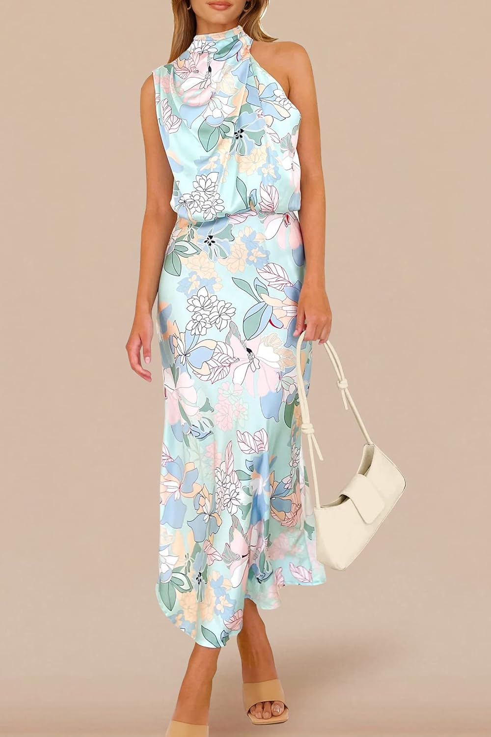 PRETTYGARDEN Women's 2026 Summer Satin Dress Elegant Sleeveless Mock Neck Cocktail Party Maxi Dresses - Image 6