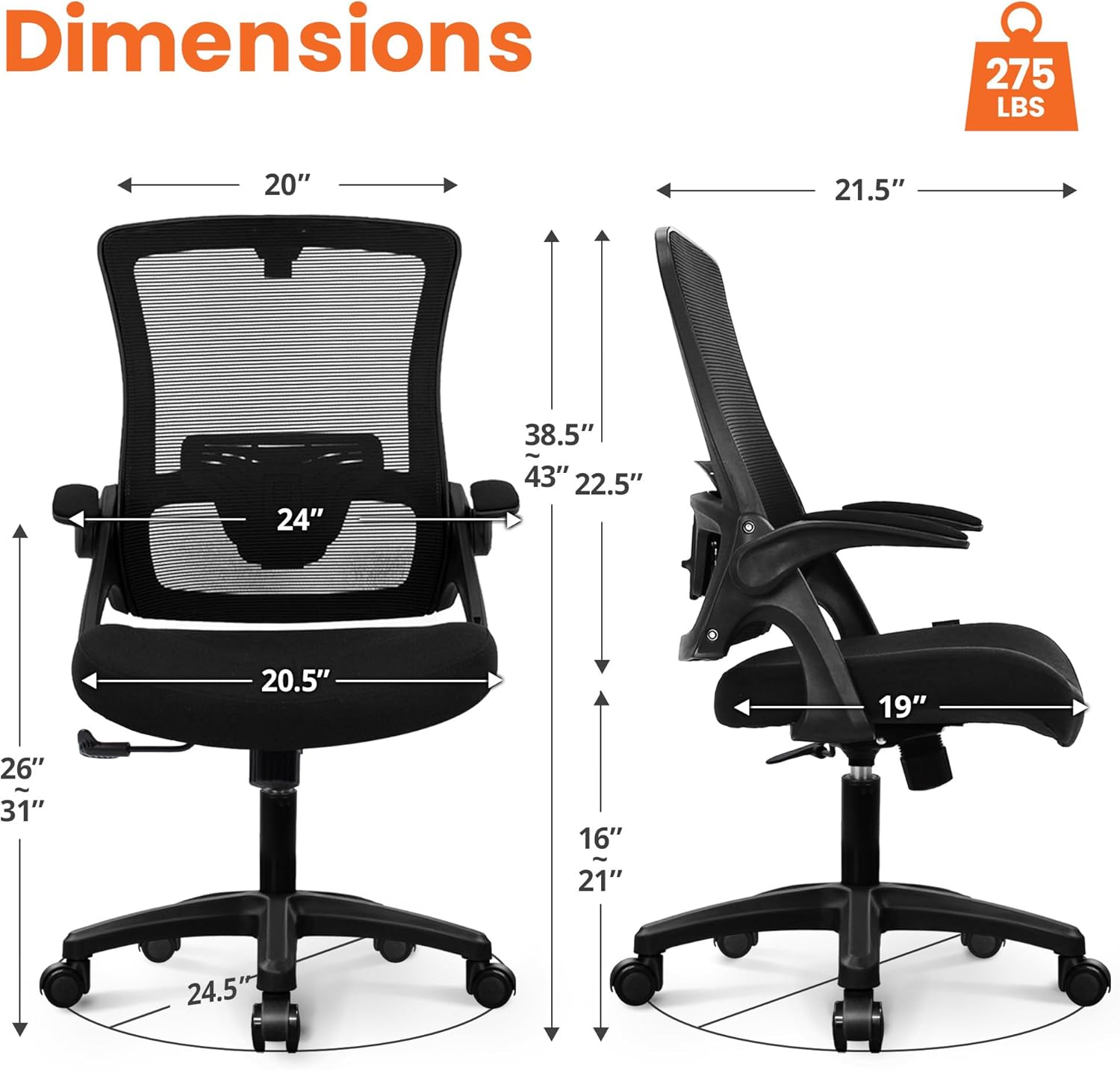 NEO CHAIR Office Desk Gaming Chair Computer High Back Mesh Seat with Rolling Wheels Ergonomic Adjustable Comfy Flip-up Armrests Lumbar Support Height for Home (Black) - Image 2