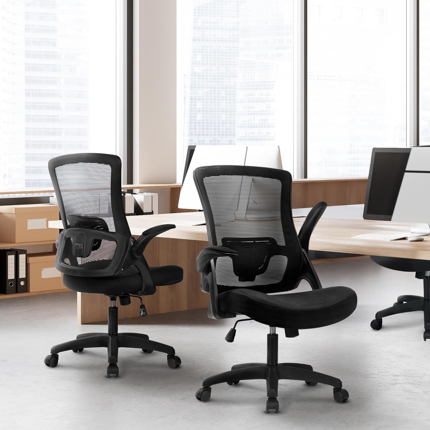 NEO CHAIR Office Desk Gaming Chair Computer High Back Mesh Seat with Rolling Wheels Ergonomic Adjustable Comfy Flip-up Armrests Lumbar Support Height for Home (Black) - Image 8
