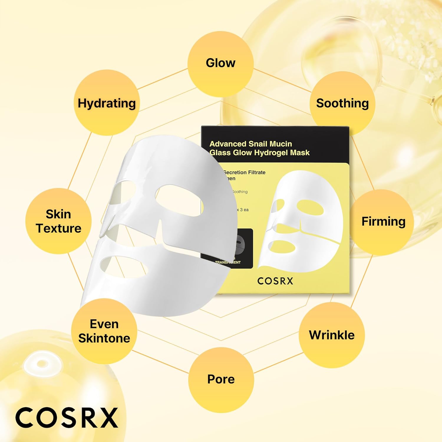 COSRX Advanced Snail Mucin Glass Glow Hydrogel Face Masks Skincare 3 EA, Collagen Face Mask, Travel Essentials, Overnight Face Mask, Korean Skin Care - Image 5