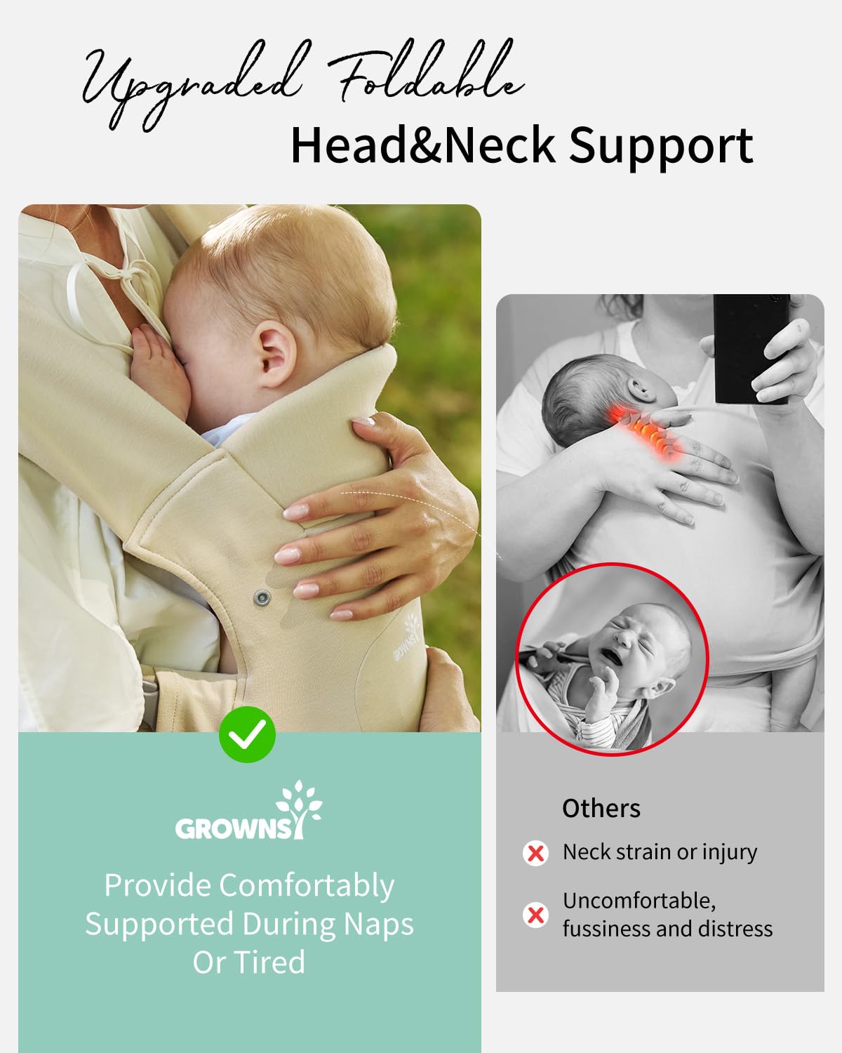 GROWNSY Baby Carrier, Cozy Newborn Carrier, Ergonomic Baby Wraps Carrier Newborn to Toddler with Head Support, Cream - Image 3