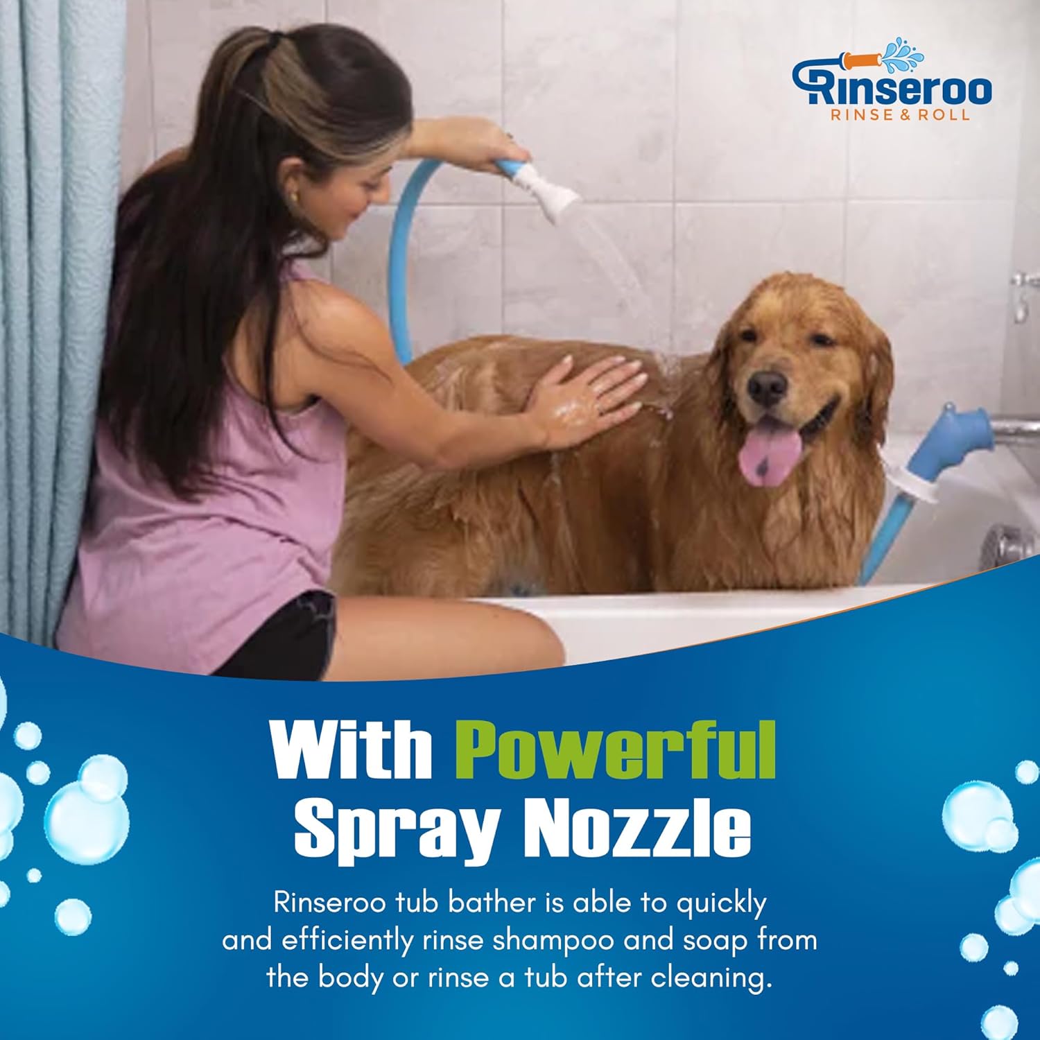 Rinseroo Slip-On Bathtub Faucet Sprayer Attachment. Ultra-Flex Dog Shower Hose Adapter Portable Hose Attachment with Sprayer Pet Showerhead Attach Tub Spout 5 Foot Hose. No Install for Speedy Washing - Image 7