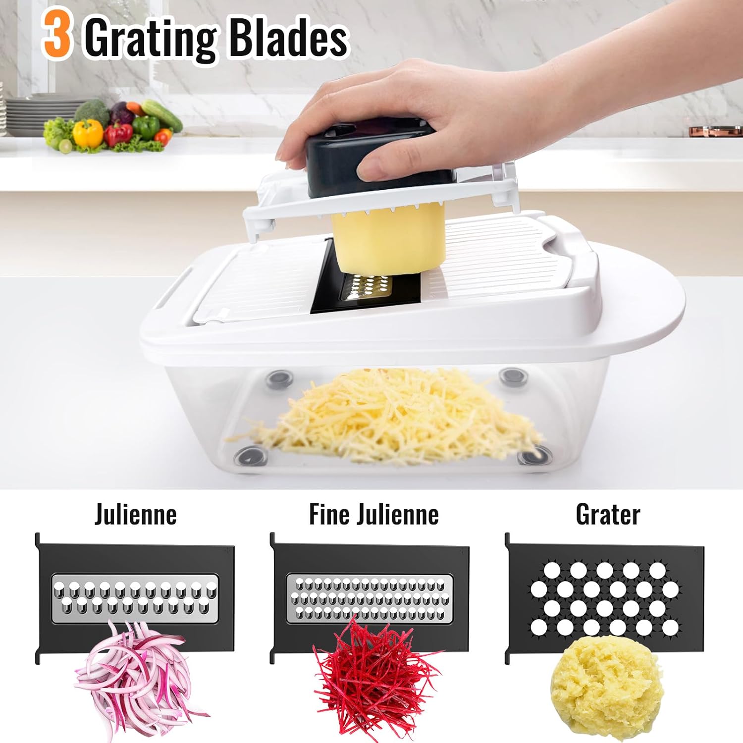 8 Blade All-in-1 Vegetable Chopper Mandoline Slicer with Container, Food Chopper, Onion Chopper, Veggie Cutter for Salad, Kitchen Gadgets Accessories Essentials, White - Image 6