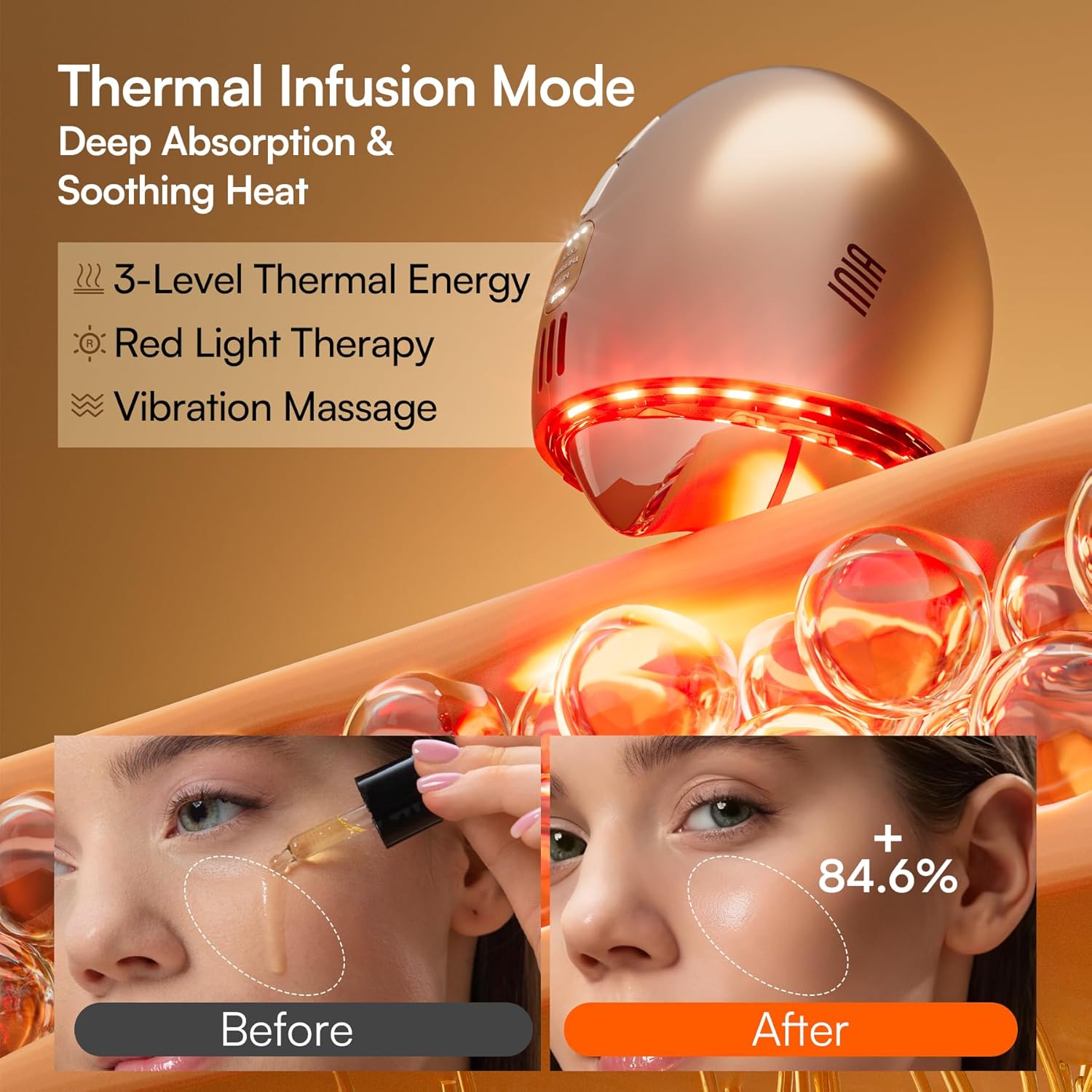 INIA 7-in-1 Red Light Therapy for Face and Neck Gua Sha Facial Massager Tool Device with Thermal and Cryo Mode for Puffiness & Firming Skincare Tool - Image 6