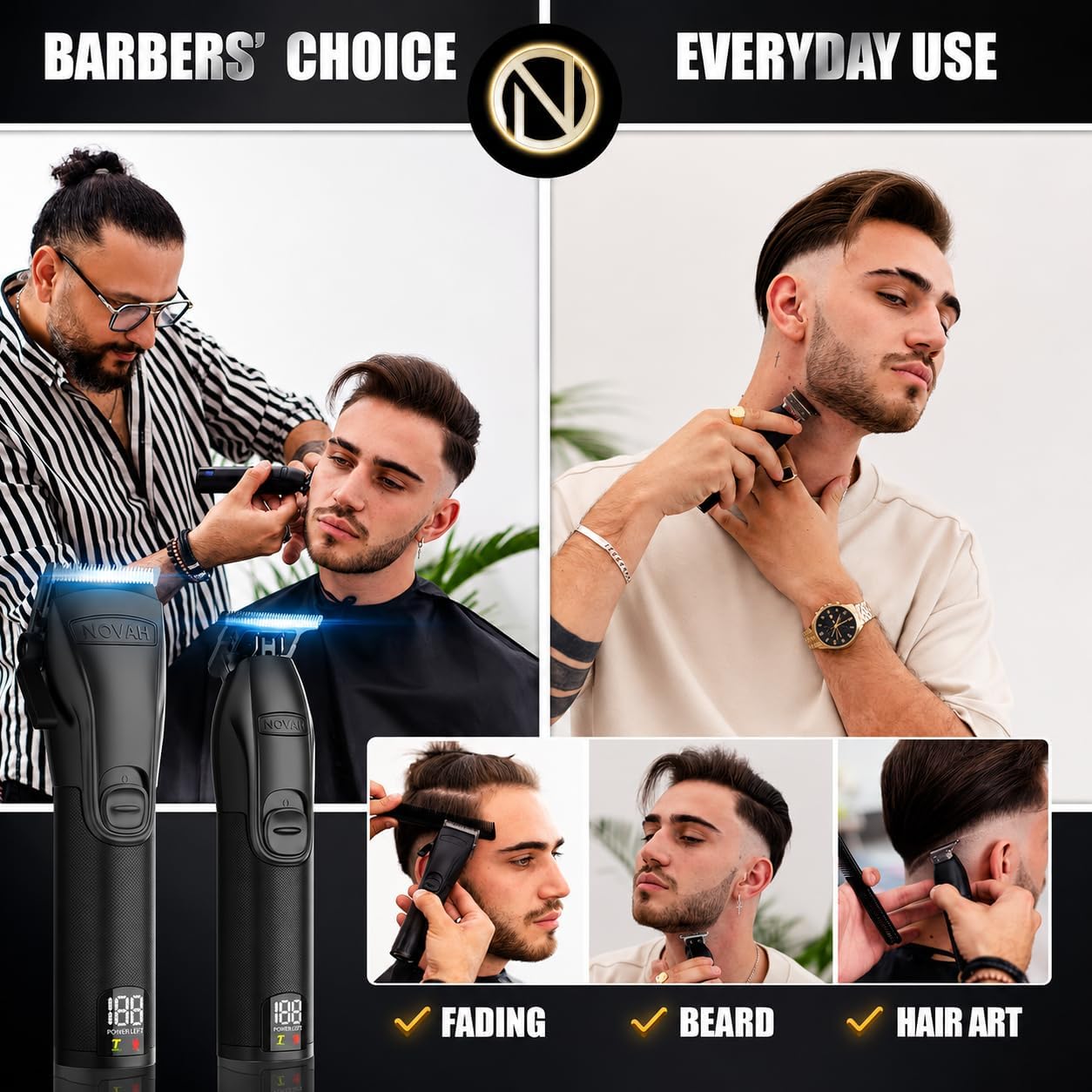 Novah® Professional Hair Clippers for Men, Professional Barber Clippers and Trimmer Set, Mens Cordless Hair Clipper for Barbers Haircut Kit Fade - Image 6