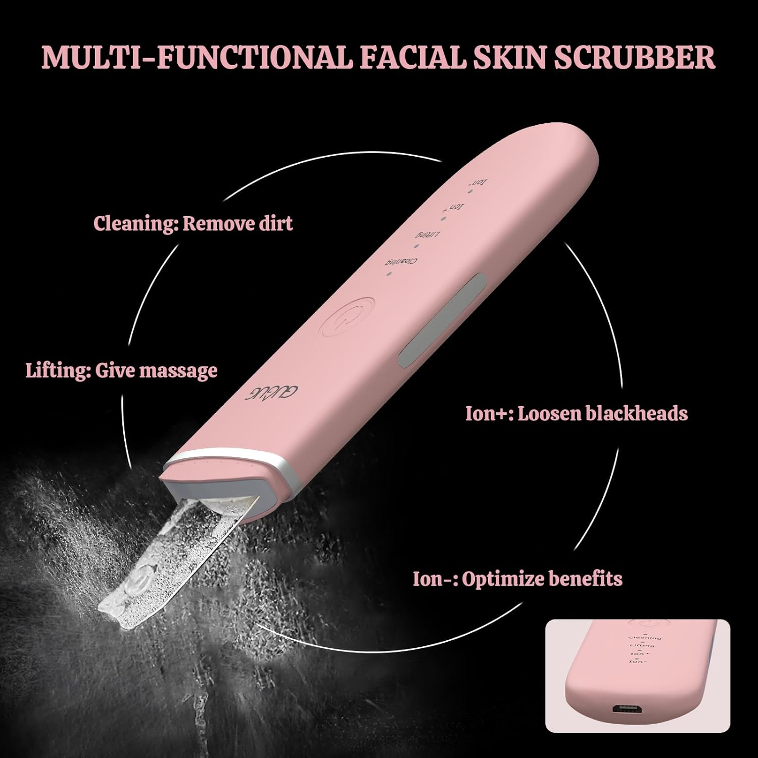 GUGUG Skin Scrubber Face Spatula - Skin Spatula Blackhead Remover Pore Cleaner with 4 Modes, Skin Care Tools-Pink - Image 3