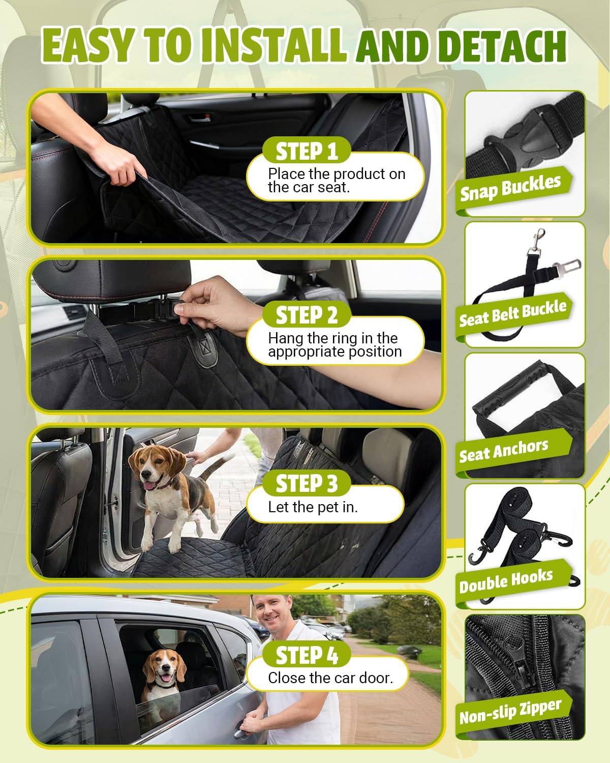 Dog Car Seat Cover, 600D Heavy Dute Durable Car Seat Cover for Dogs Pets, 100% Waterproof Scratch Proof Nonslip Dog Hammock for Cars, Seat Covers Protector with Seatbelt for Pet Sedan SUV Trucks - Image 6