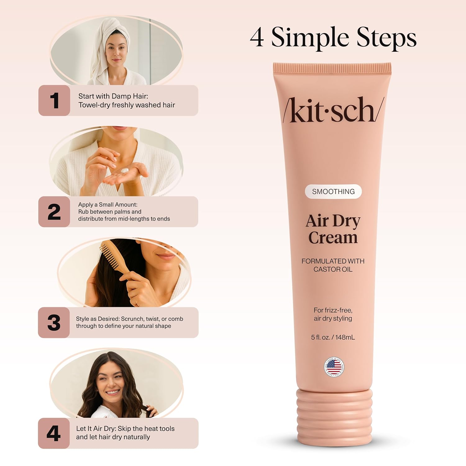 Kitsch Smoothing Air Dry Cream for Hair – Frizz Control Hair Care Product with Castor Oil & Coconut Oil – Weightless Styling Cream - Enhances Natural Texture Appearance | Ideal Gifts for Women – 5 oz - Image 7