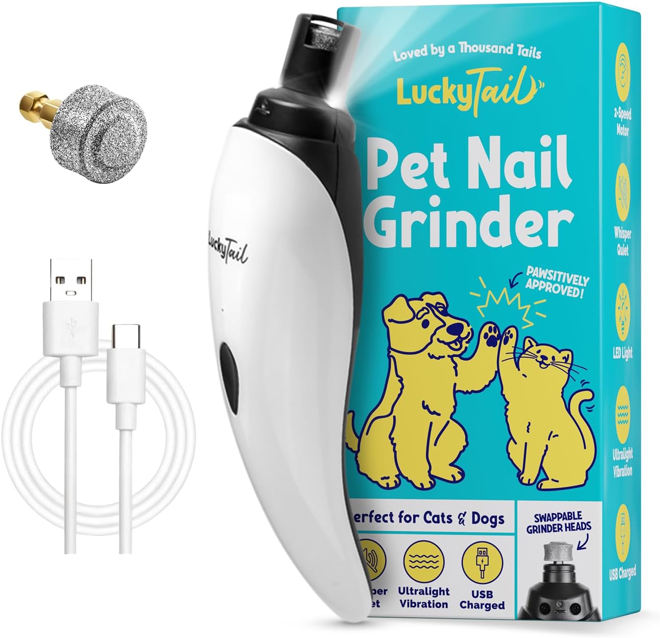 LuckyTail Pet Nail Grinder for Dogs and Cats – Super Quiet and Low Vibration Electric Dog Nail Grinder with 2 LED Lights – USB Rechargeable and Cordless – 2 Speeds – Small to Large Pets LuckyTail Pet Nail Grinder for Dogs and Cats – Super Quiet and Low Vibration Electric Dog Nail Grinder with 2 LED Lights – USB Rechargeable and Cordless – 2 Speeds – Small to Large Pets