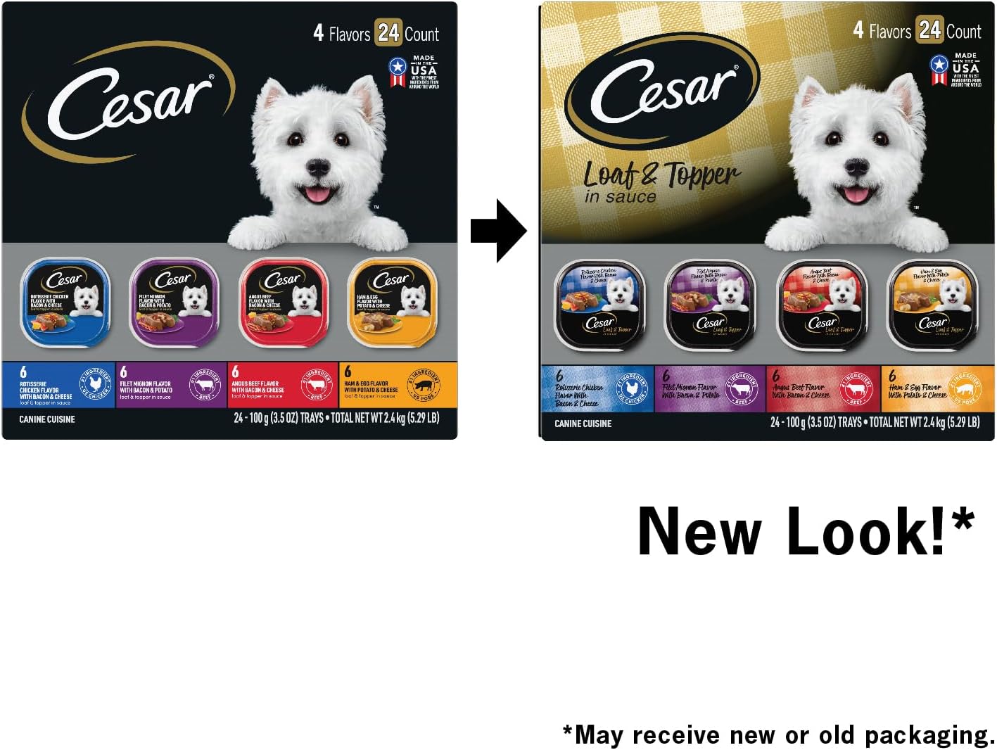 Cesar Loaf in Sauce Wet Dog Food Rotisserie Chicken, Filet Mignon, Angus Beef, and Ham & Egg Flavors Variety Pack, 3.5 oz. Easy Peel Trays (24 Count, Pack of 1) - Image 12