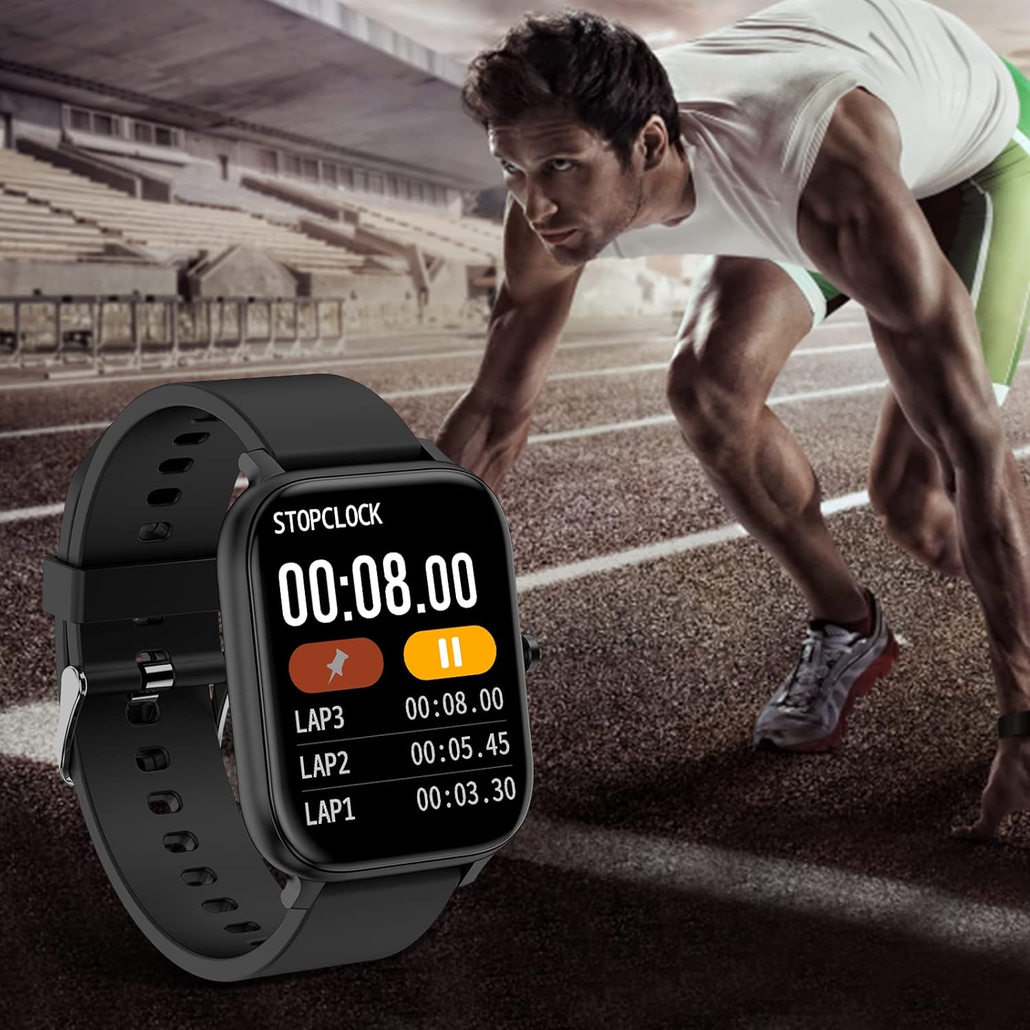 Smart Watch for Men Women Compatible with iPhone Samsung Android Phone 1.69 inch Full Touch Screen IP68 Waterproof Bluetooh Fitness Tracker Heart Rate/Sleep Monitor (Black) - Image 3