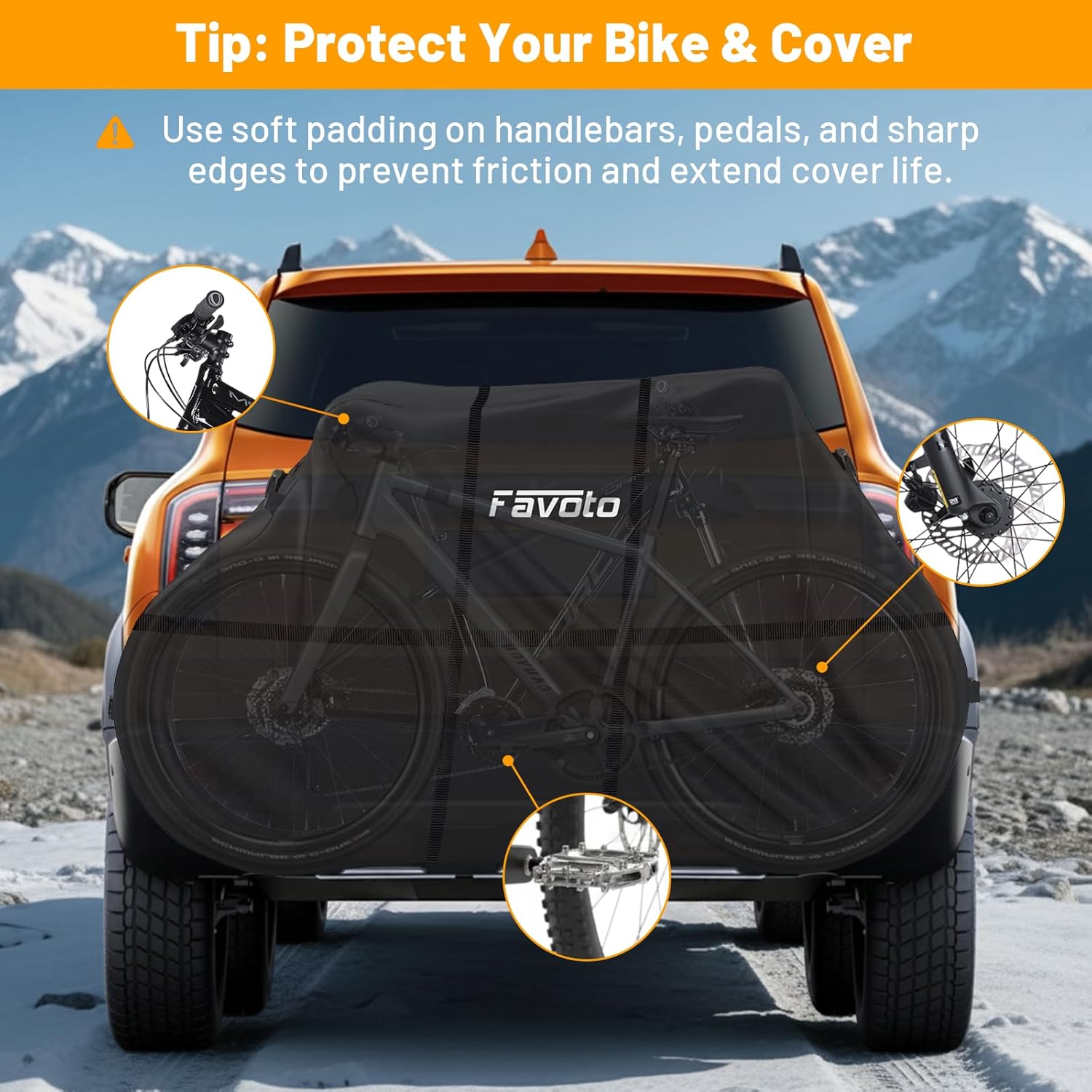 Favoto Bike Cover for Transport 2 Bikes - Waterproof Outdoor Bicycle Cover on Rear Bike Rack, 600D Thicken Oxford Heavy Duty Bike Rack Covers for 2 Bikes on Hitch Travel Storage - Image 6