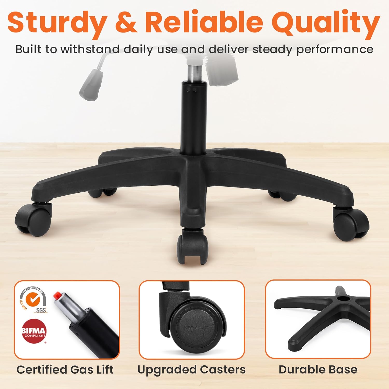NEO CHAIR Office Desk Gaming Chair Computer High Back Mesh Seat with Rolling Wheels Ergonomic Adjustable Comfy Flip-up Armrests Lumbar Support Height for Home (Black) - Image 5