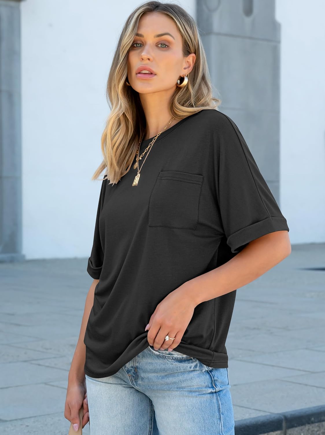 ANRABESS Women Oversized T Shirts Short Sleeve Summer Casual Loose Top Basic Tee with Pocket - Image 3