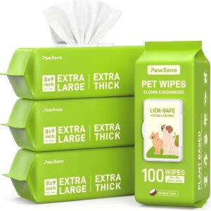 Hypoallergenic Pet Wipes for Dogs & Cats – Quick Clean & Deodorize Paws, Butt, Eyes, Ears, Face & Fur | Daily Grooming After Walks and Between Baths | Extra Large & Thick | Coconut Scented, 400 Count