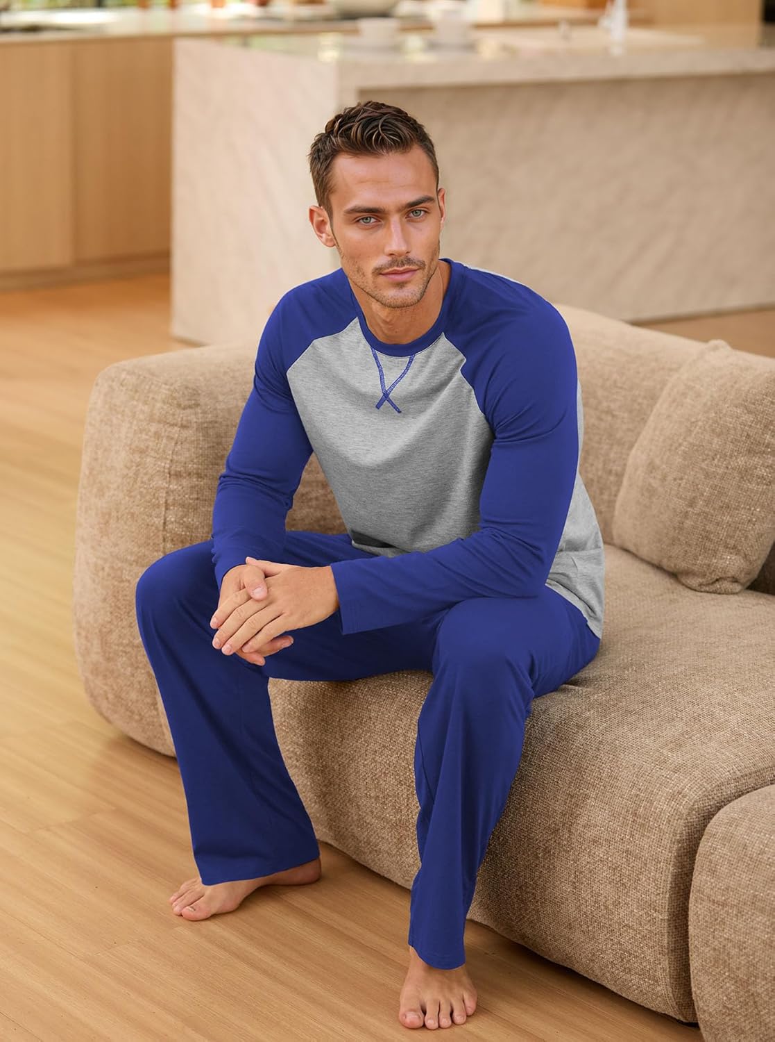 NITAGUT Men's Pajama Set Long Sleeve Sleepwear 2 Piece Loungewear with Pockets Soft Comfy Nightwear - Image 3