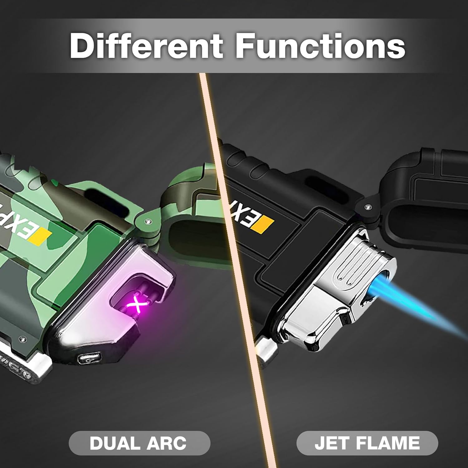 2 Pack Waterproof Lighter Outdoor Windproof Torch Lighters Dual Arc Butane Electric Lighters USB Rechargeable Lighters Flameless Plasma Lighter Camping Hiking Adventure Survival Tactical Gear - Image 2