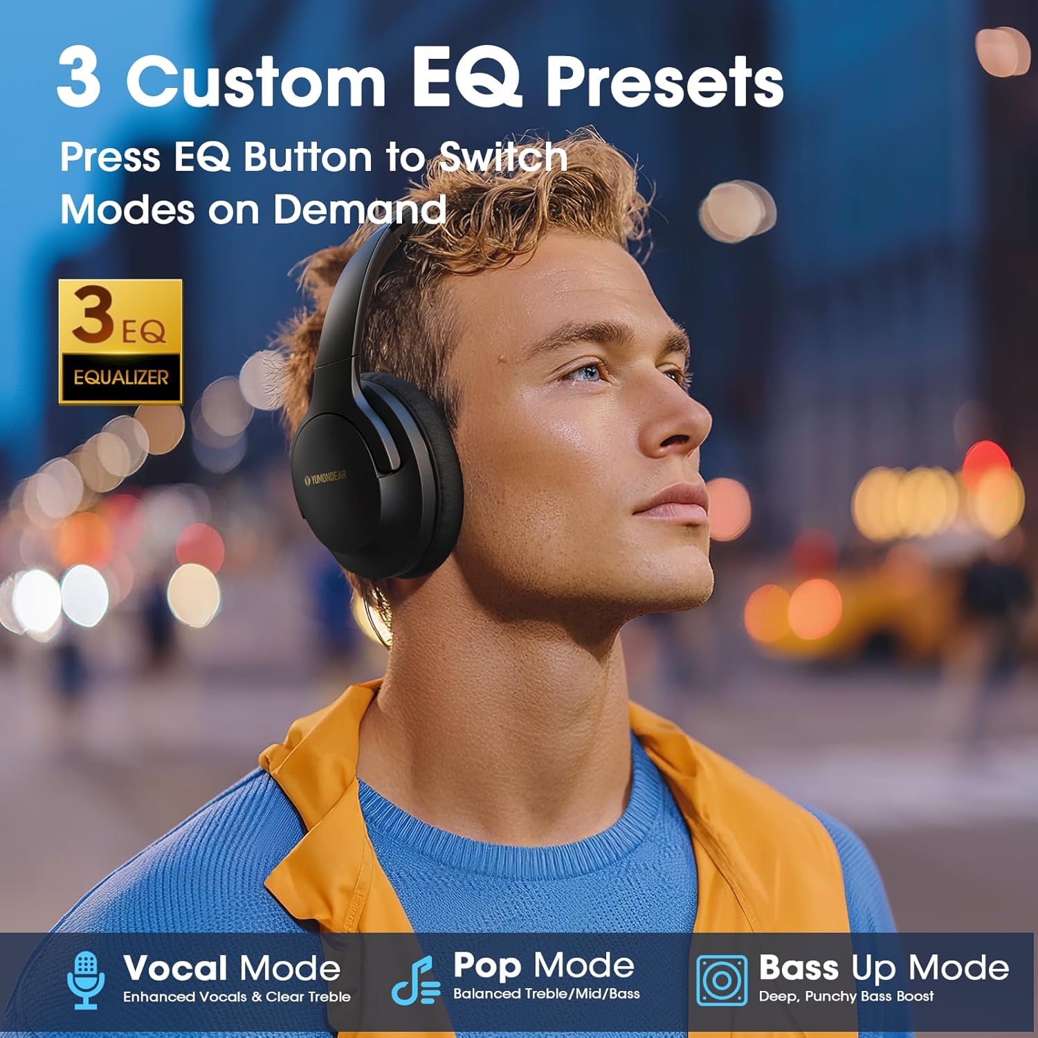 YUMONDEAR Bluetooth Headphones Over Ear, 80 Hrs Playtime Wireless Headphones with ENC Mic, Deep Bass EQ, Foldable Comfort for Travel, Gym & Commuting, Stocking Stuffers - Image 3