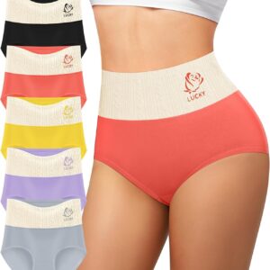 Women’s Cotton Underwear High Waisted Tummy Control Soft Stretch Briefs Full Coverage Panties 5 Pack