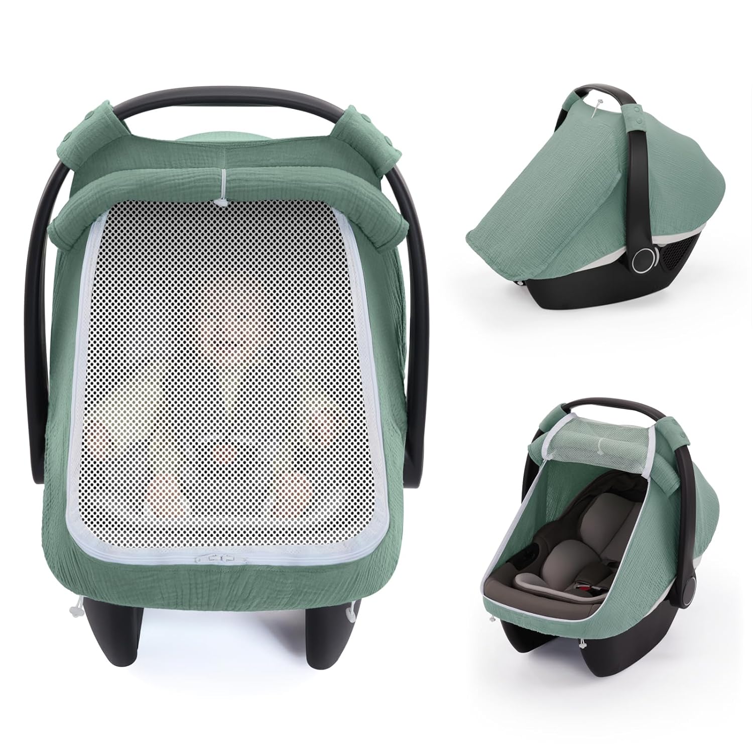 Blissful Diary Baby Car Seat Cover, Extra Large Mesh Window, Breathable Muslin Cotton, Infant Windproof Canopy, Must-Have Baby Gift – Roman Green Blissful Diary Baby Car Seat Cover, Extra Large Mesh Window, Breathable Muslin Cotton, Infant Windproof Canopy, Must-Have Baby Gift – Roman Green