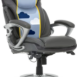 Serta Bryce Executive Office Chair – Ergonomic Computer Desk Chair with Patented AIR Lumbar Technology – Adjustable Height – Memory Foam Body Pillows – 360° Swivel Rolling Base – Bonded Leather – Gray