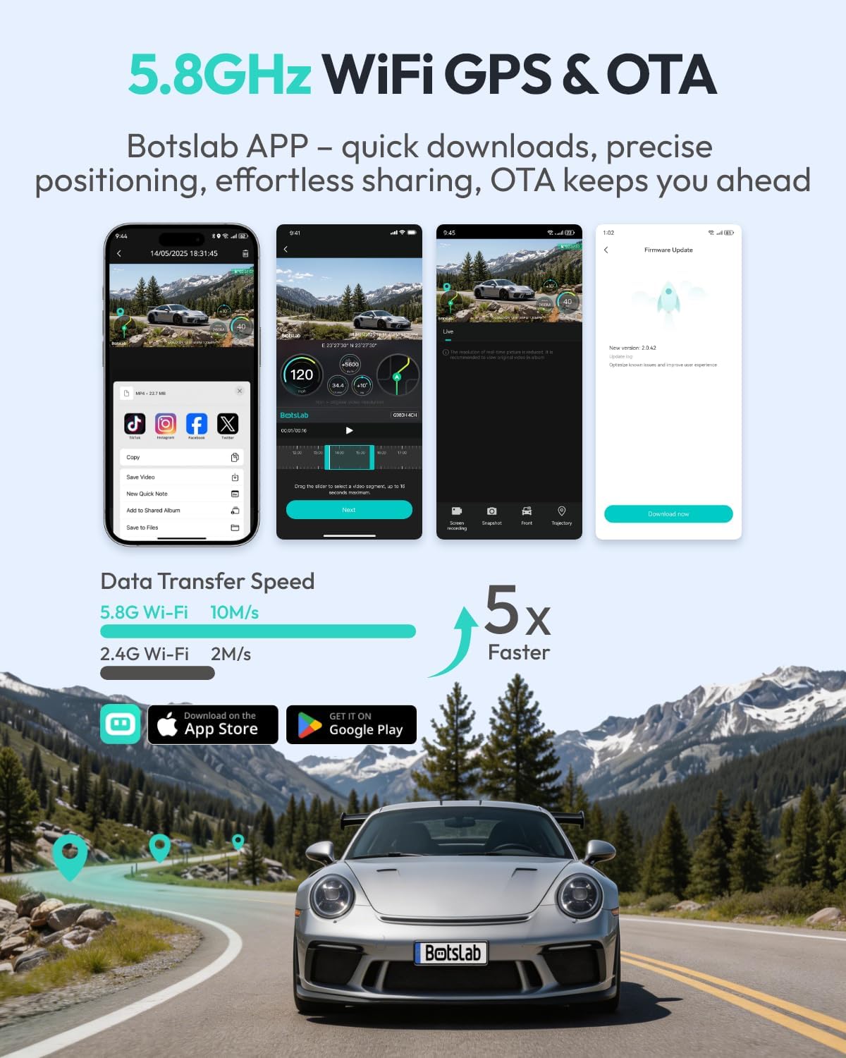 BOTSLAB 3K 4 Channel Dash Cam, 360° All-Sides View, Front and Rear Inside Car Camera with 3.18”Touch Screen, Dash Camera 24/7 Parking Mode, Built-in GPS 5.8GHz WiFi Voice Control, Free 128GB Card - Image 8
